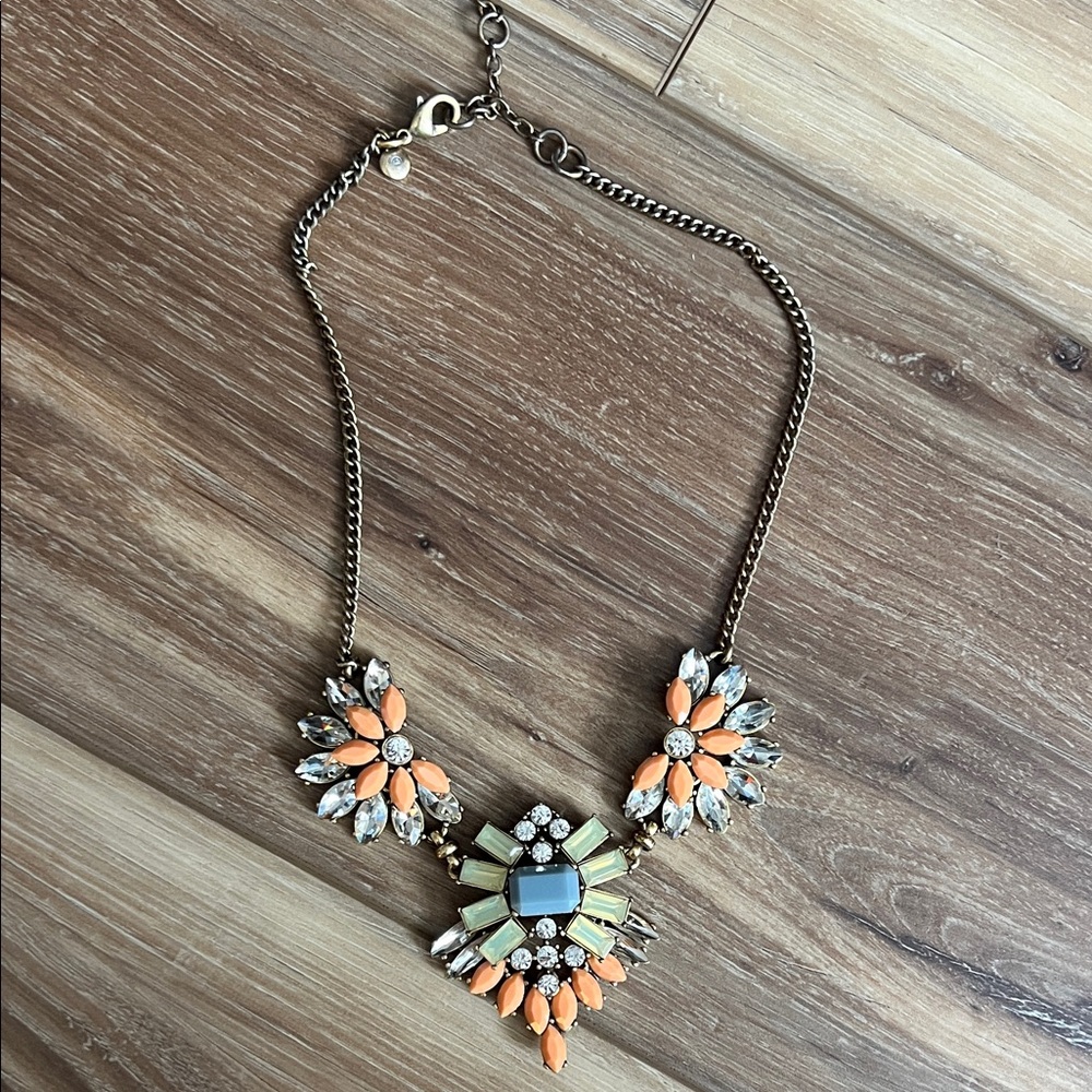 J Crew Gold, Peach, Crystal Statement necklace